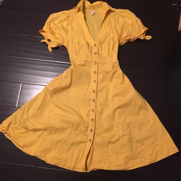 yellow button up dress